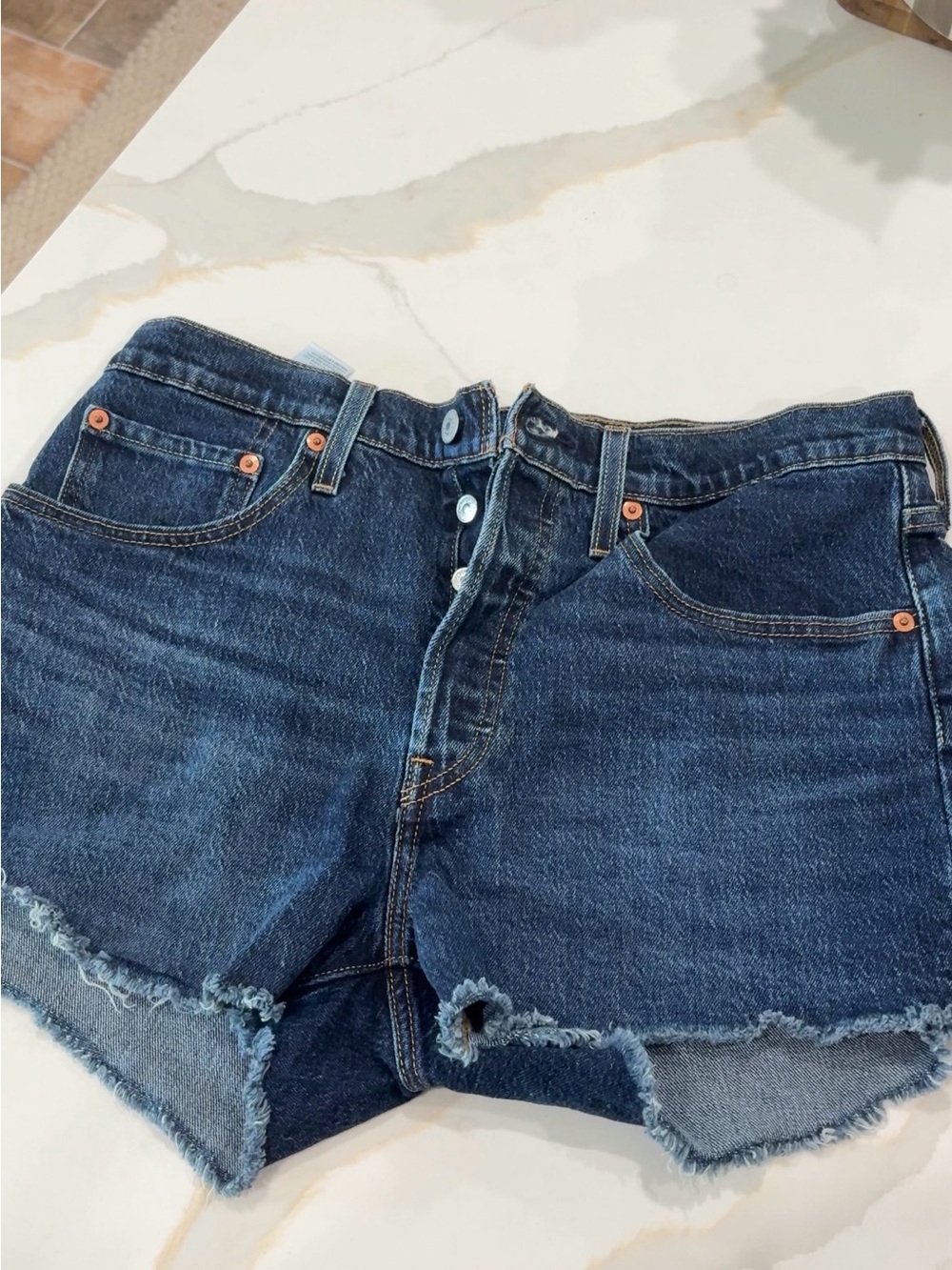 Levi's Dark Blue Denim Cutoff Shorts with Raw Hem